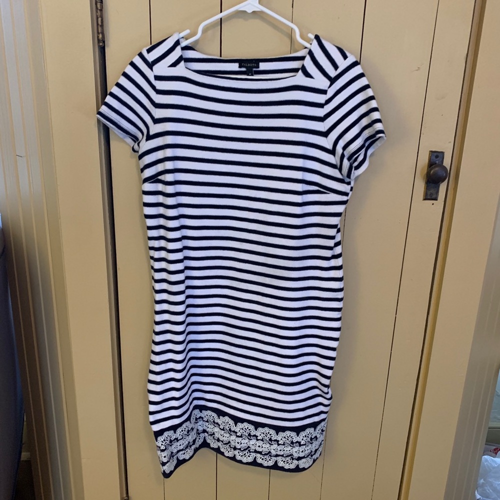 Talbots Striped Dress with Lace Detail